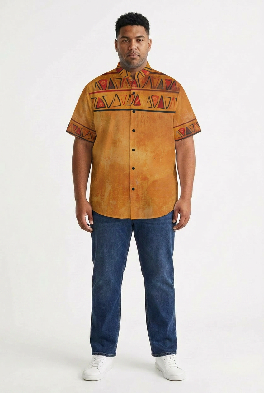 Stand Up Collar Shirt | Osiris Gold Print Ghana Ground | Kinky Nomad