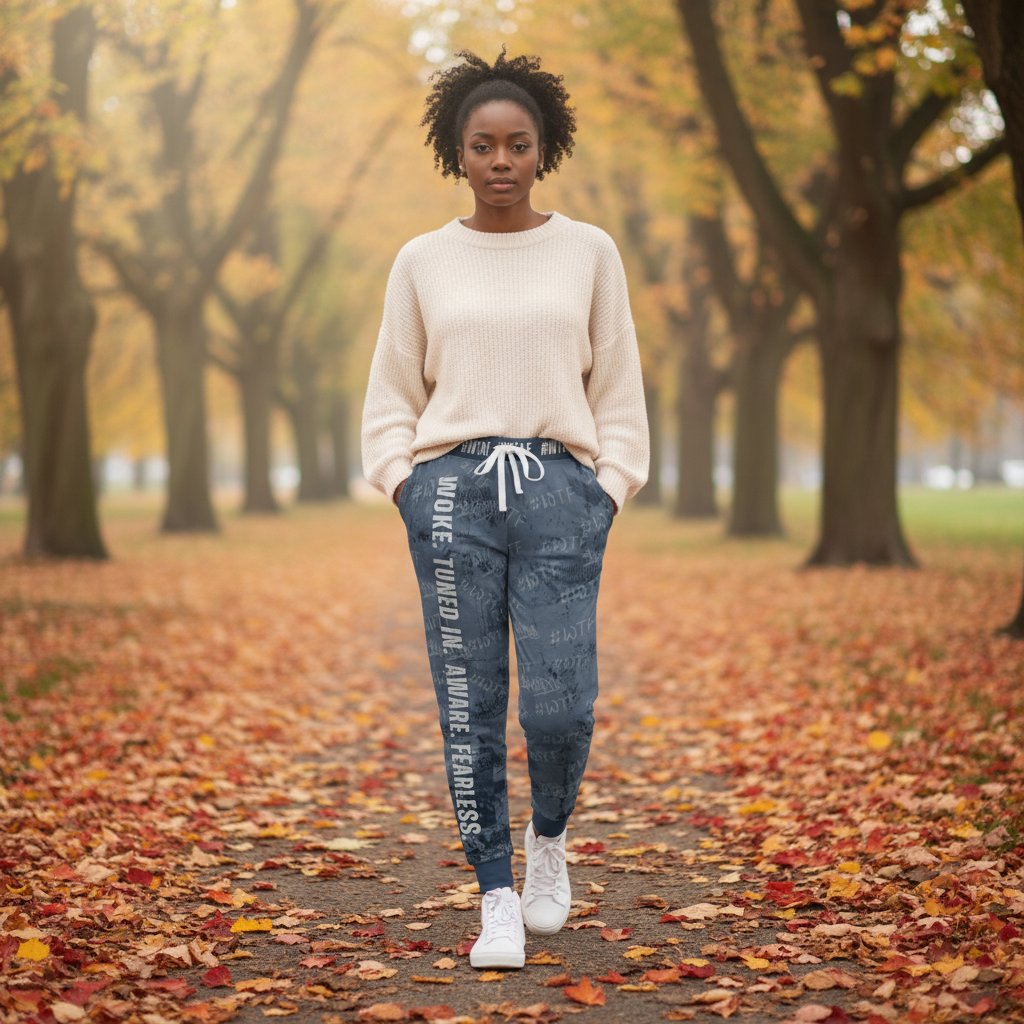 #WTAF Empowerment Joggers – Woke. Tuned In. Aware. Fearless | Slate Graffiti Print