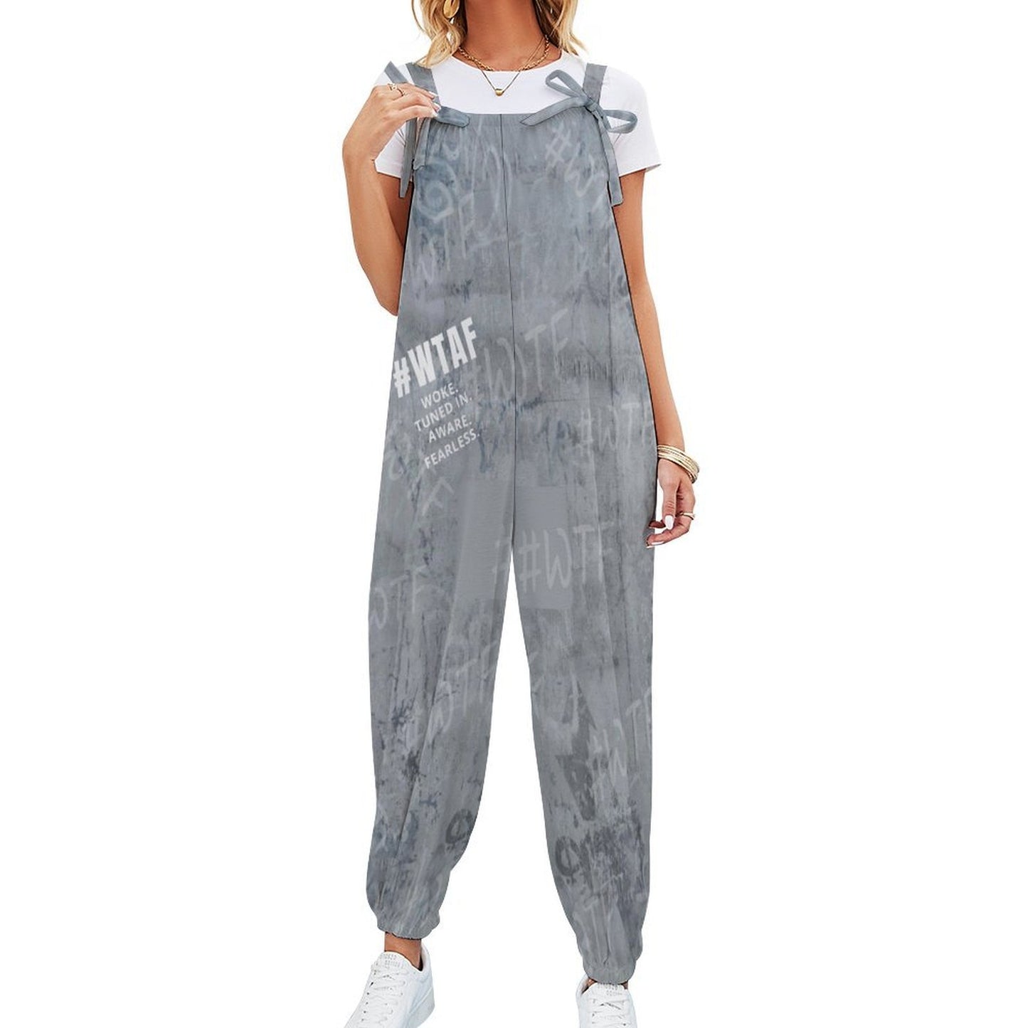 WTAF Baggy Jumpsuit – Oversized Bow Strap Streetwear Romper Baggy Suspender Jumpsuit