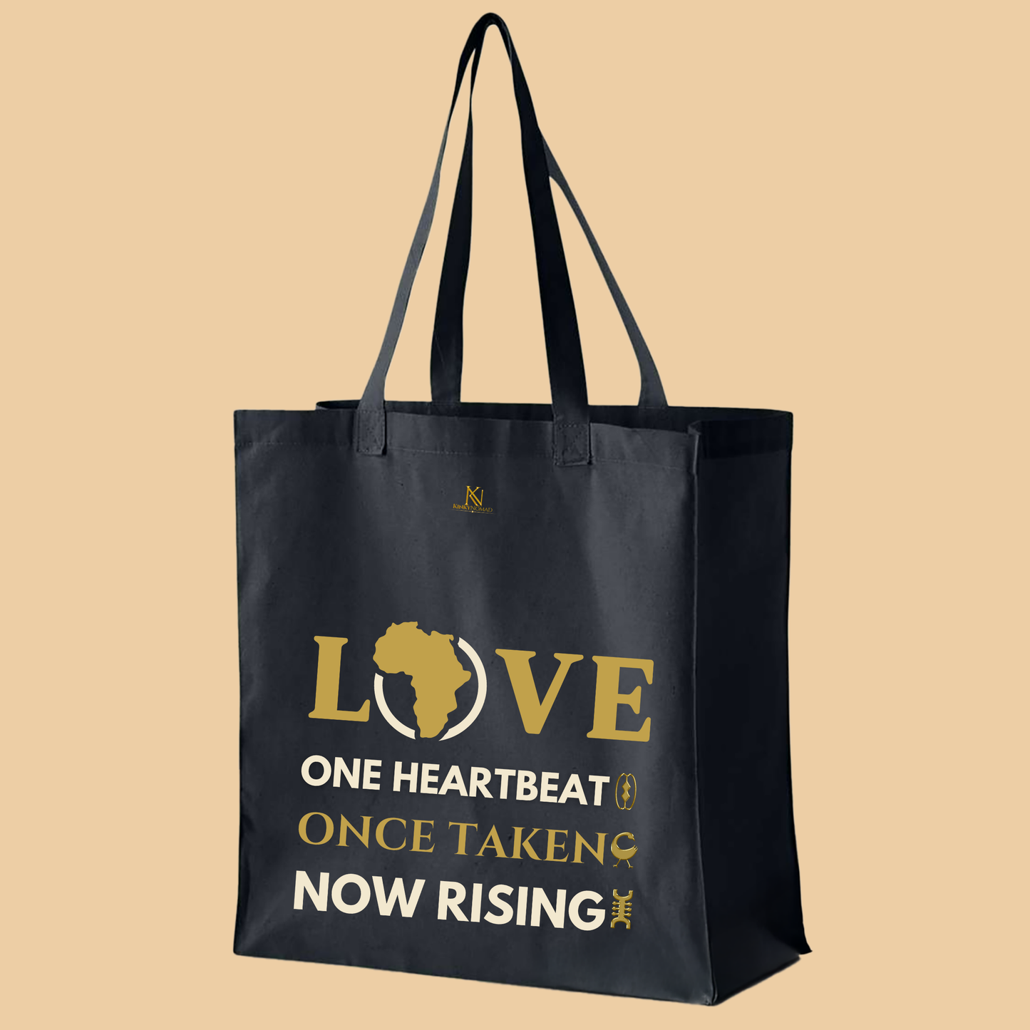 LOVE – One Heartbeat Tote Bag (Black) | Large Cotton Canvas, Eco-Friendly, Adinkra-Inspir