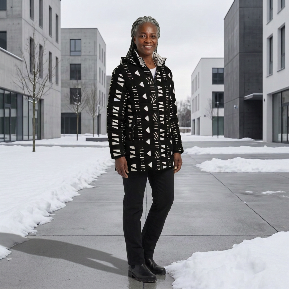 Bogolan Print Puffer Coat | Women's | Savanna Series | Kinky Nomad