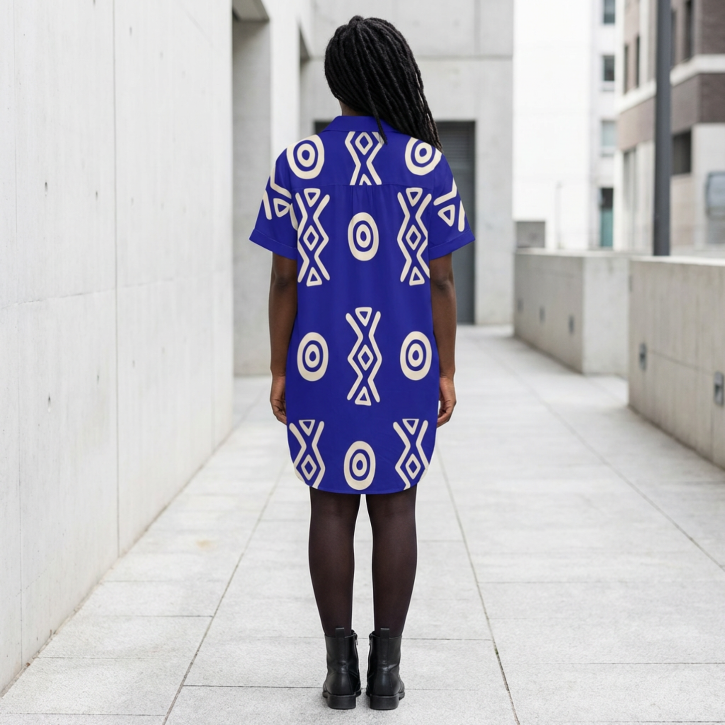 Button Front Shirt Dress | Angles Savanna Indigo Gold | Kinky Nomad