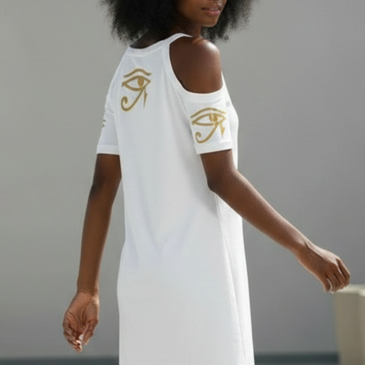 Isis Cold Shoulder Dress | Gold Print | Kemet Series | Kinky Nomad