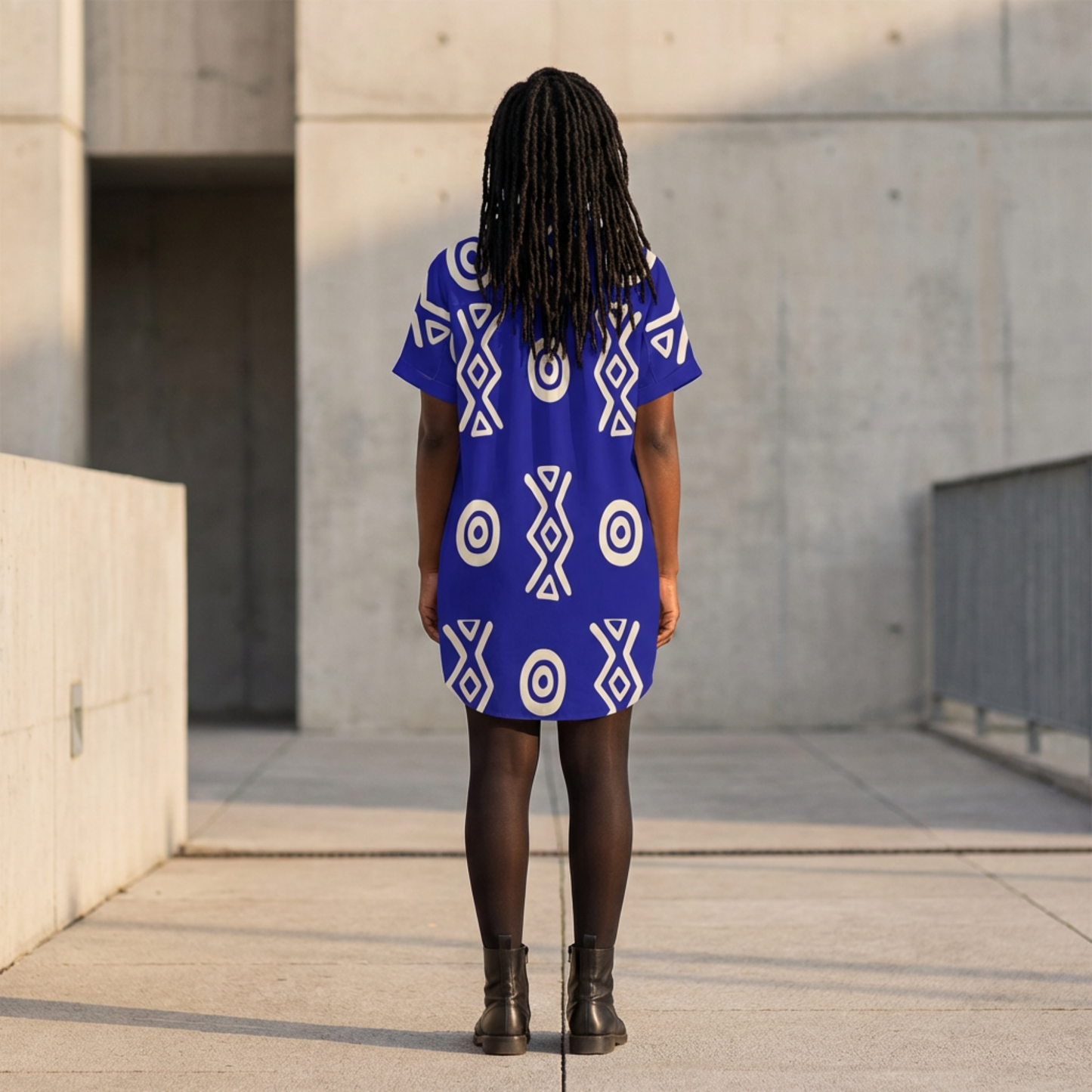 Button Front Shirt Dress | Angles Savanna Indigo Gold | Kinky Nomad