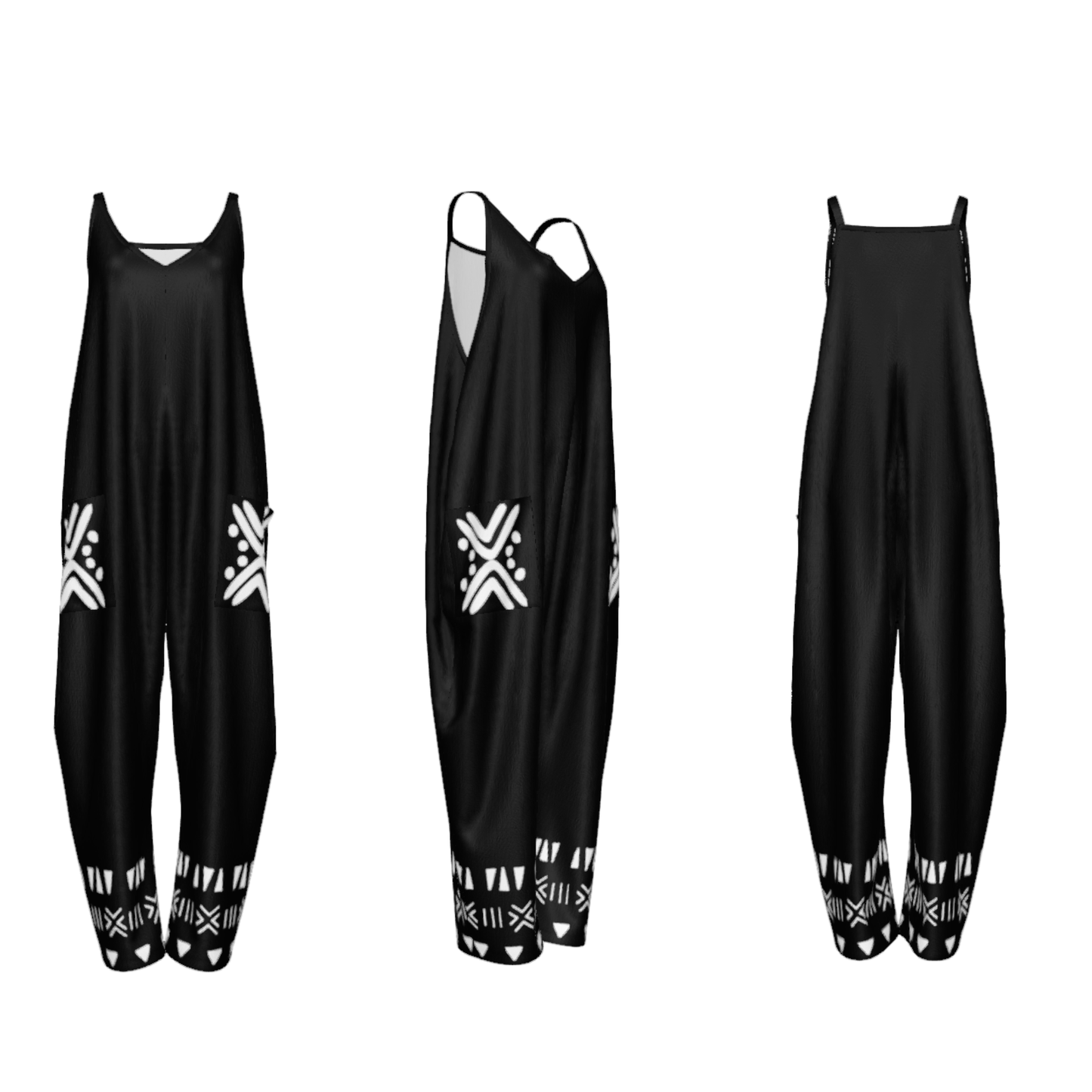 Bogolan Print V-Neck Jumpsuit | Afro Boho | Mud Cloth | Kinky Nomad