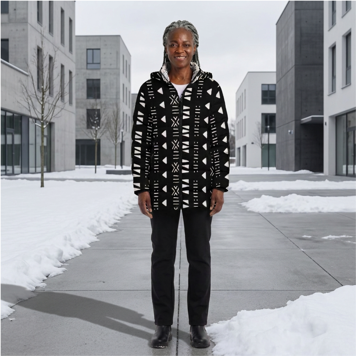 Bogolan Print Puffer Coat | Women's | Savanna Series | Kinky Nomad