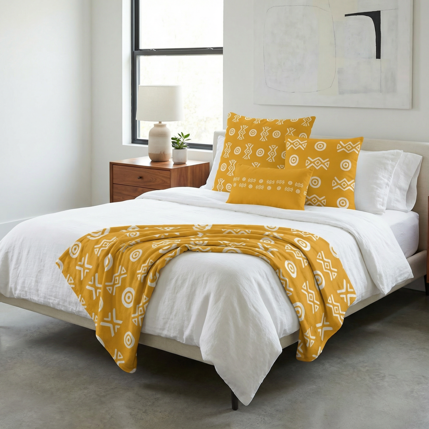 Savanna Gold Throw Blanket – Afro-Modern Tribal Print Cozy Decor