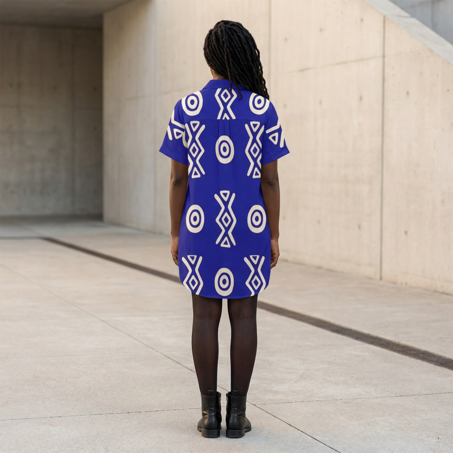 Button Front Shirt Dress | Angles Savanna Indigo Gold | Kinky Nomad