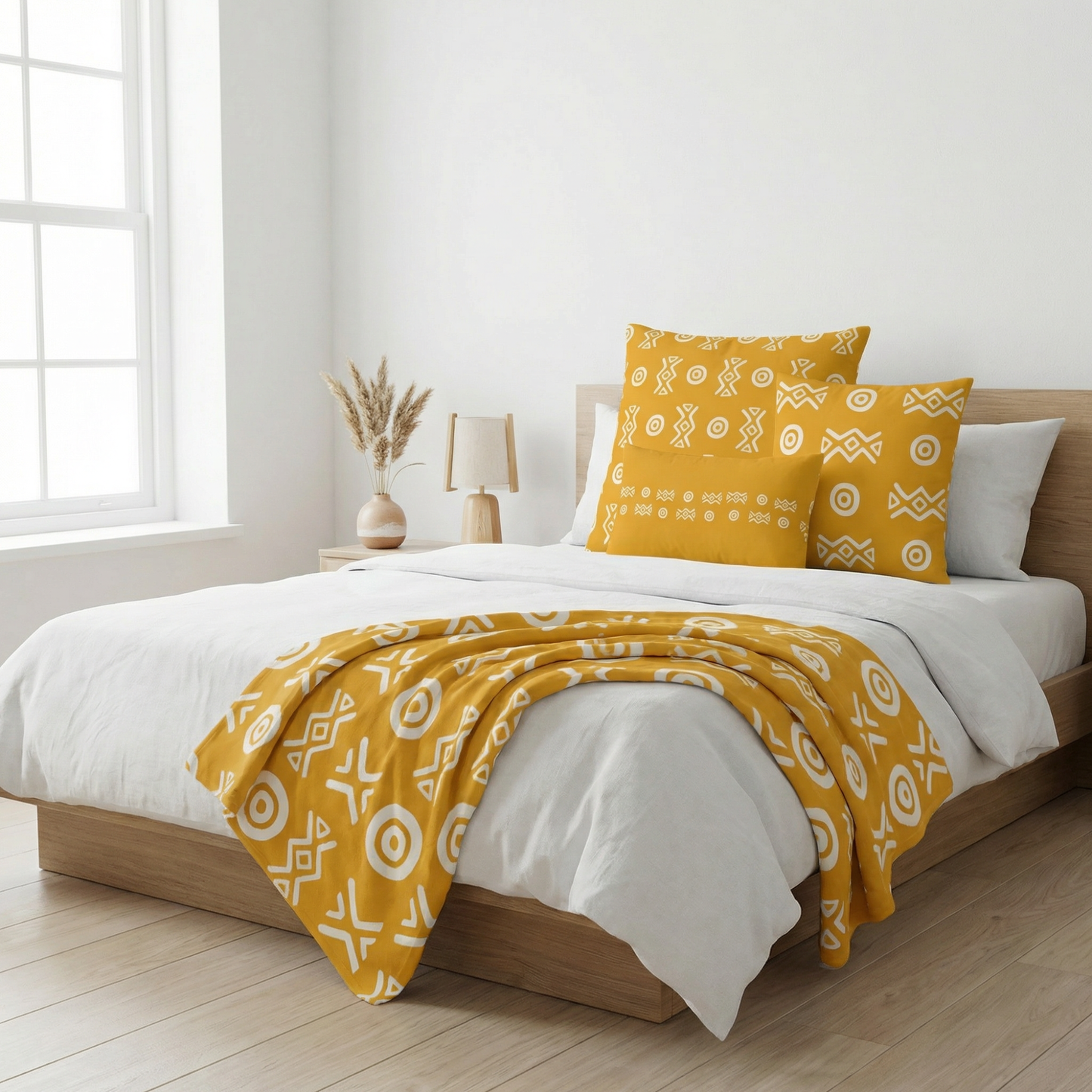 Savanna Gold Throw Blanket – Afro-Modern Tribal Print Cozy Decor