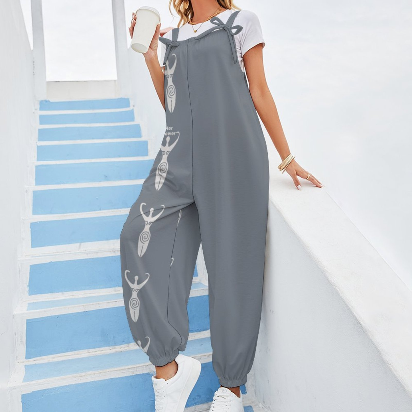 Casual Baggy Jumpsuit for Women – Boho Loose Fit Overall with Bow Strap