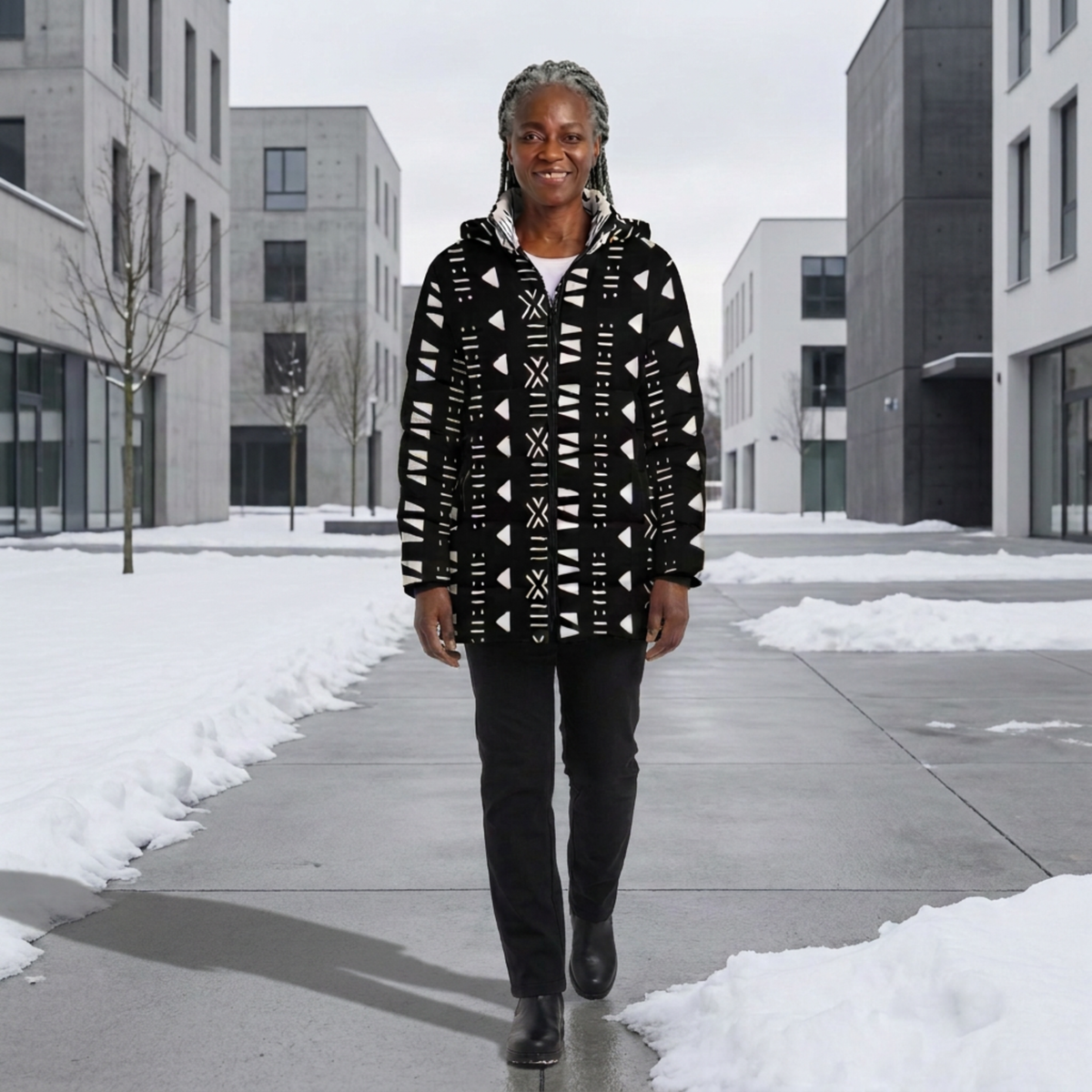 Bogolan Print Puffer Coat | Women's | Savanna Series | Kinky Nomad