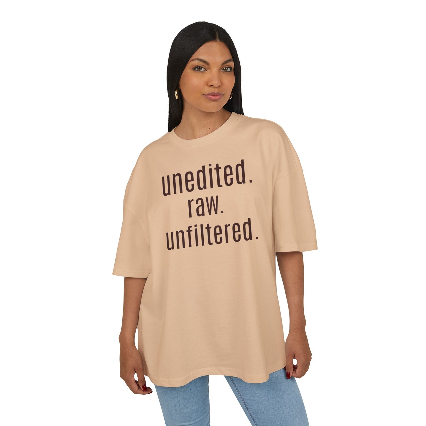 Unisex Heavy Cotton Box Tee – “unedited. raw. unfiltered.” Oversized Graphic T-Shirt