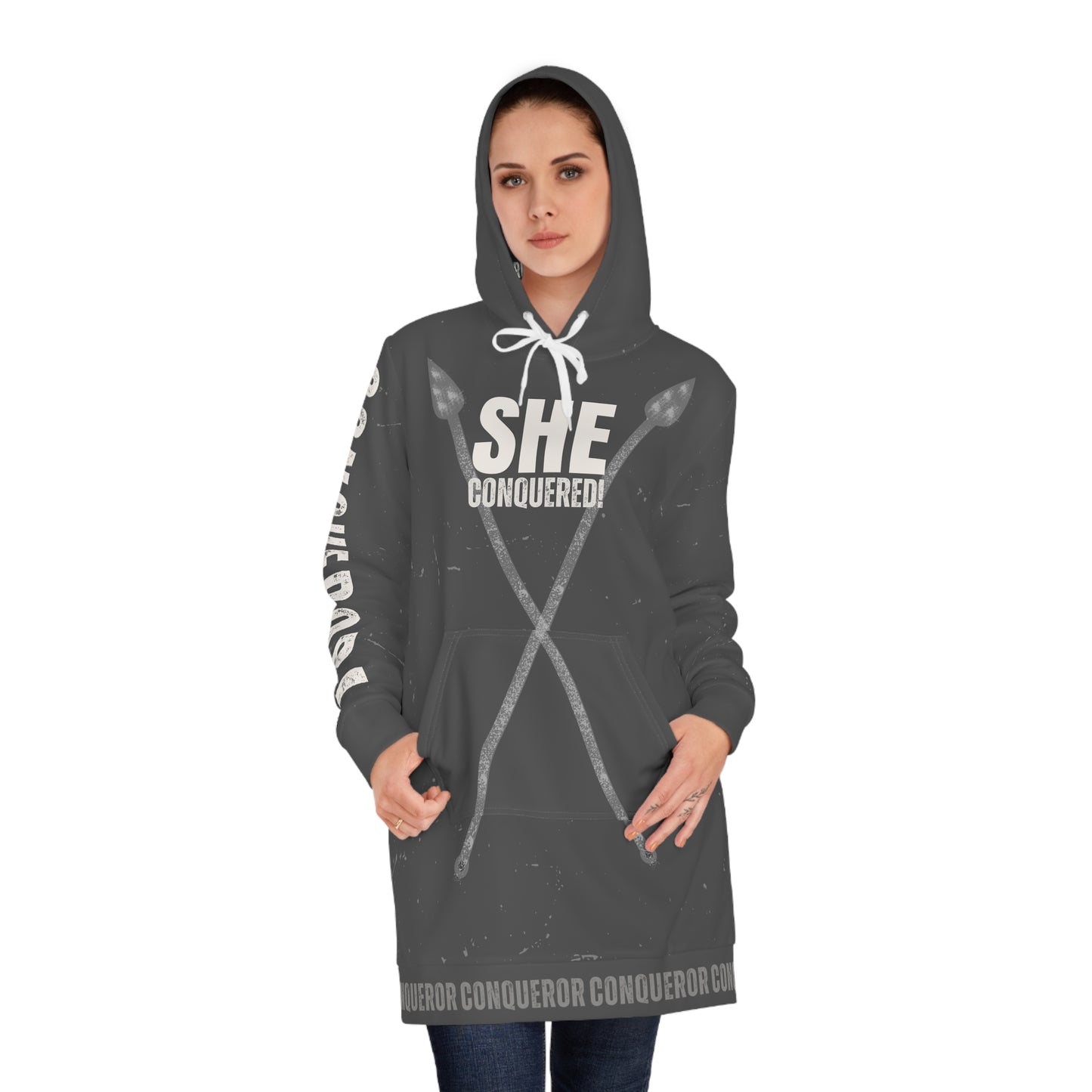 She Conquered Hoodie Dress – Women’s Empowerment Oversized Hooded Dress