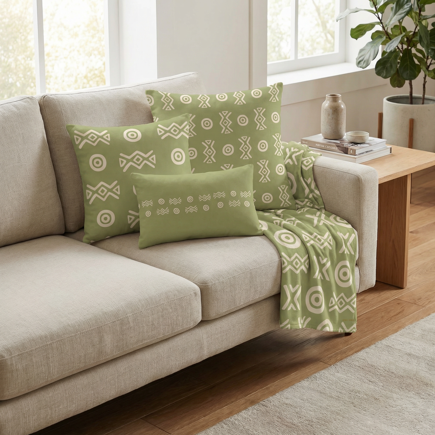 Savannah Moss Throw Blanket | African-Inspired Green Home Decor | Kinky Nomad