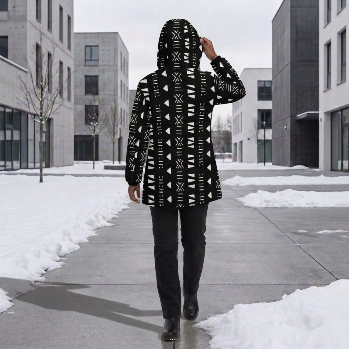 Bogolan Print Puffer Coat | Women's | Savanna Series | Kinky Nomad