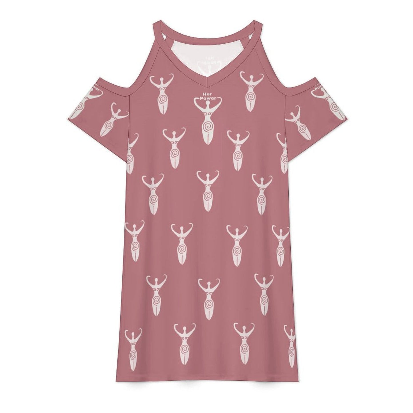 Power Goddess Cold Shoulder Short Sleeve V Neck Dress