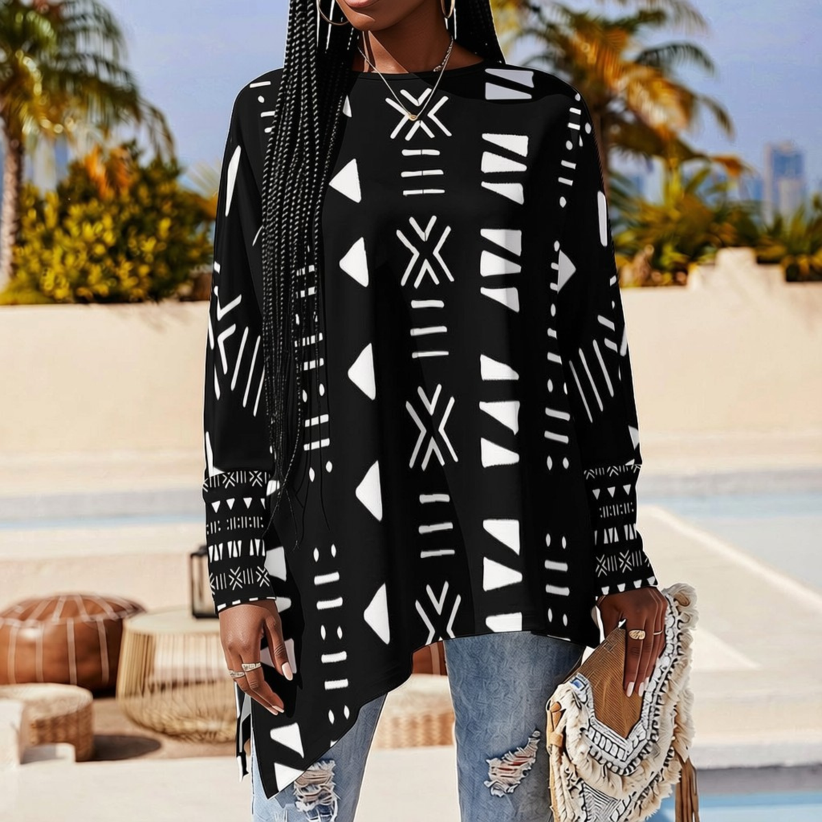Mud Cloth PRINT Asymmetric Top | Savanna Series | Women's | Kinky Nomad