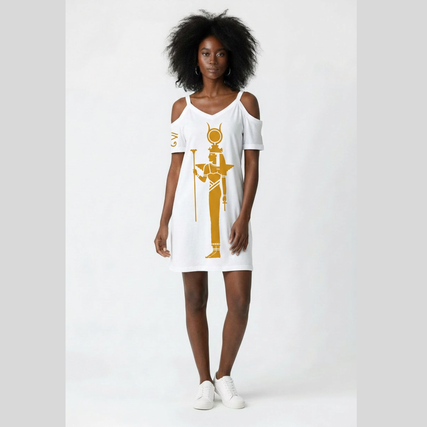 Isis Cold Shoulder Dress | Gold Print | Kemet Series | Kinky Nomad