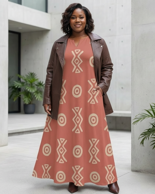 Savanna Earth Ankle-Length Dress – Sleeveless V-Neck Maxi with Pockets