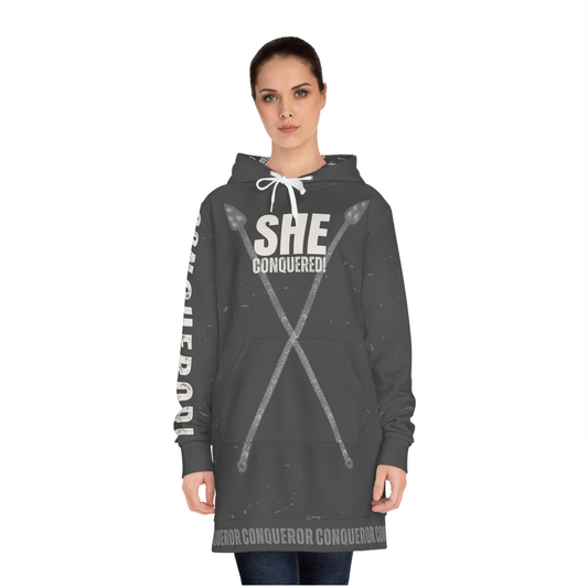 She Conquered Hoodie Dress – Women’s Empowerment Oversized Hooded Dress