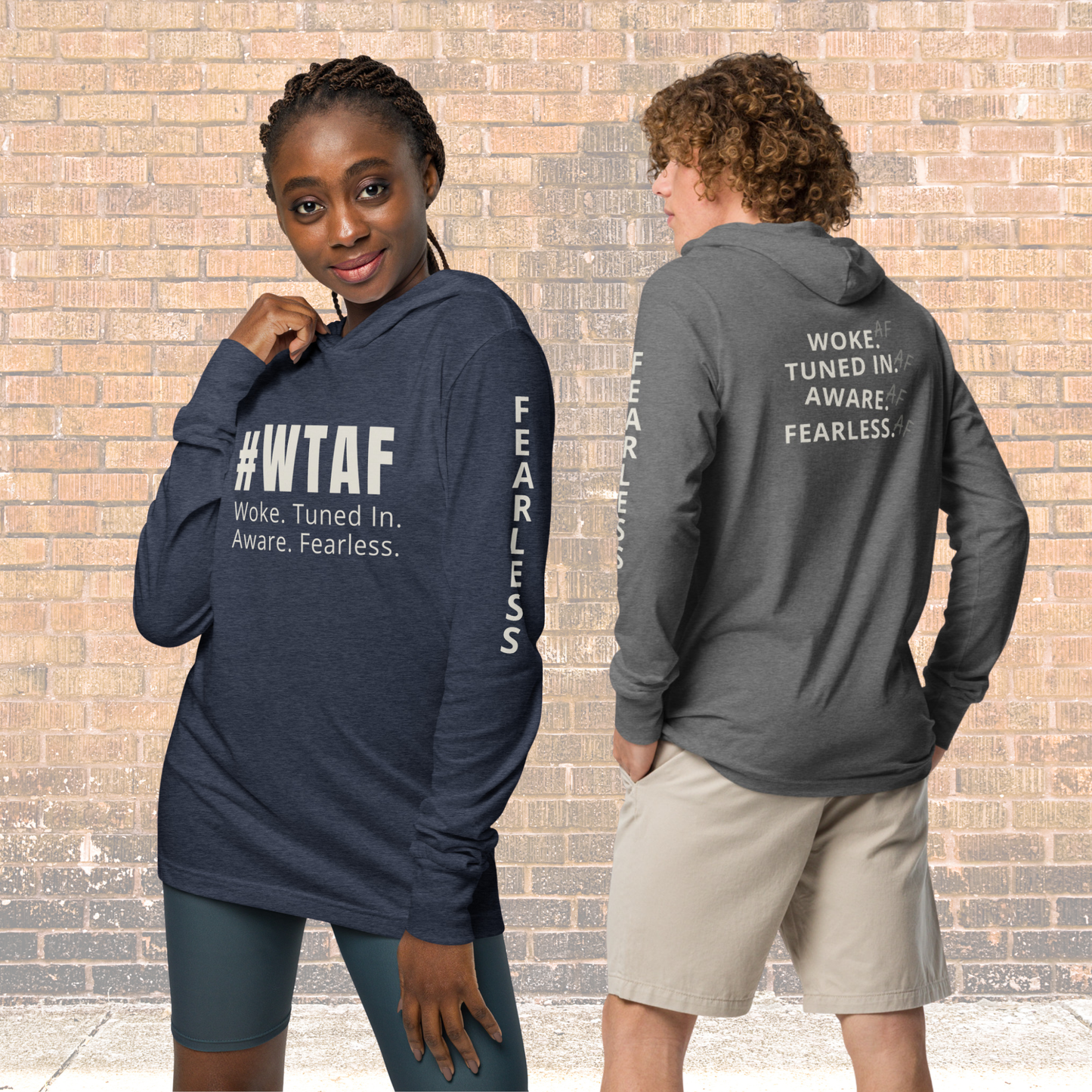 #WTAF Unisex Hooded Long-Sleeve Tee – Woke Tuned In Aware Fearless Statement Top