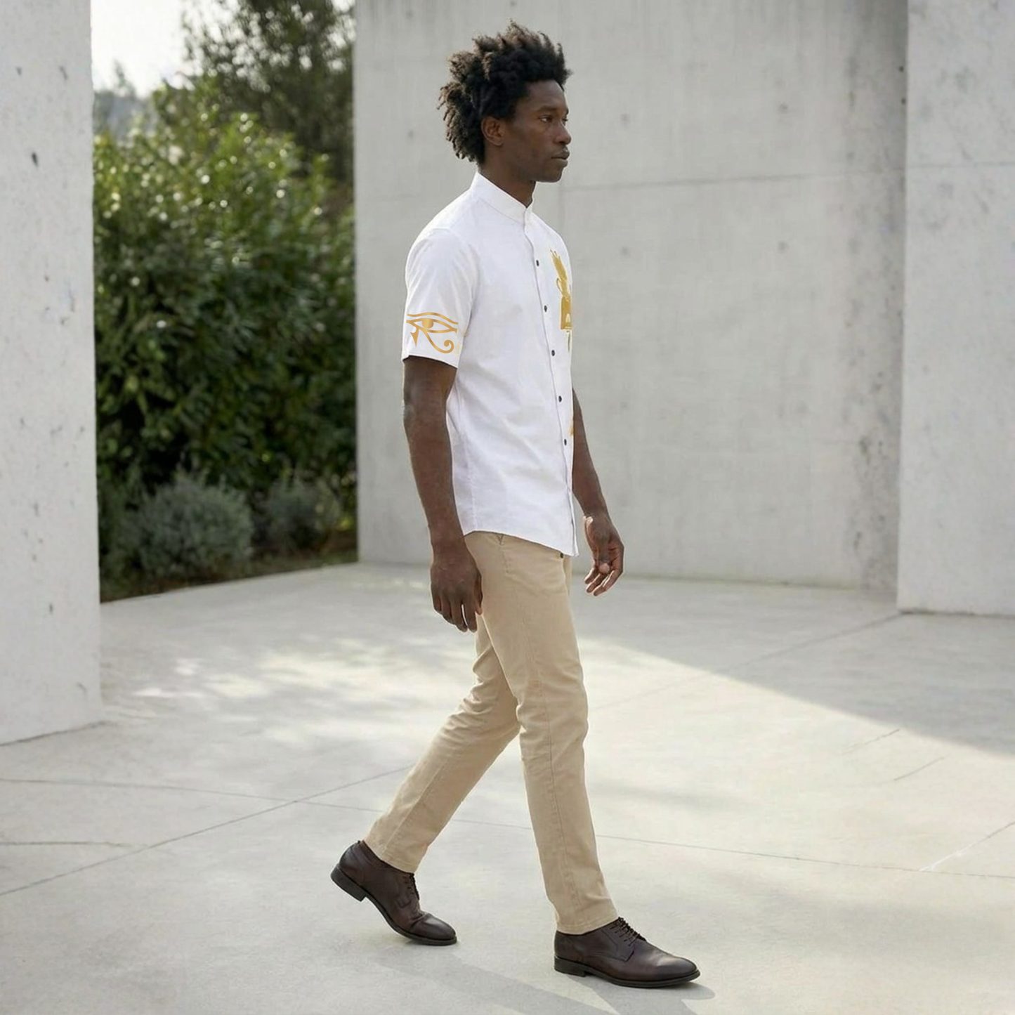 Stand Up Collar Shirt | Osiris Gold Print | Kemet Series | Kinky Nomad