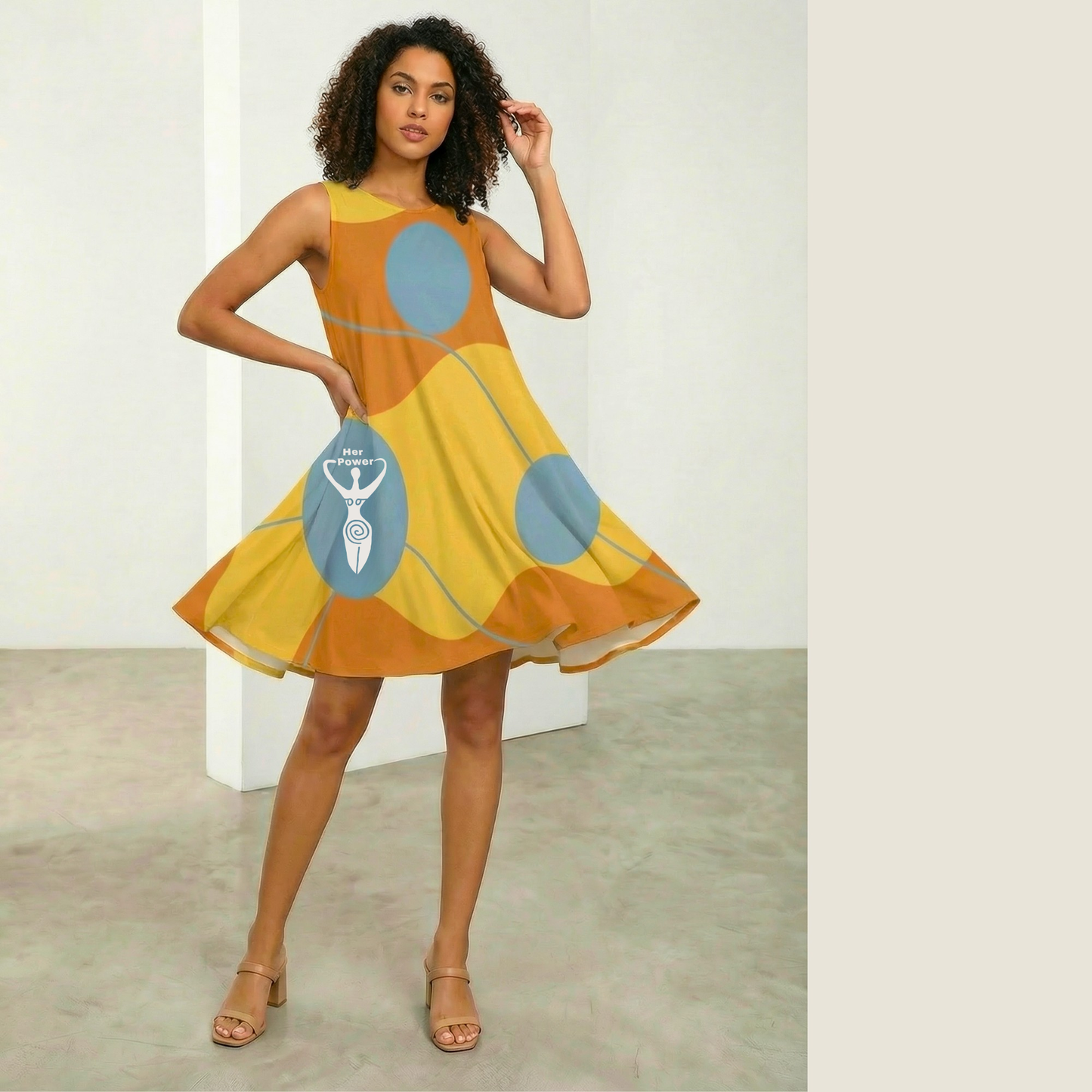 MOD Her Power Goddess Sleeveless Abstract Print Dress – Casual Summer Mini Dress for Women