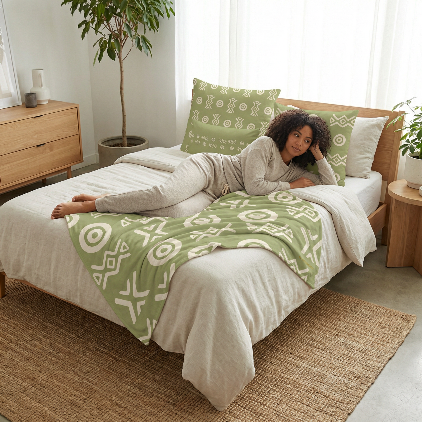 Savannah Moss Throw Blanket | African-Inspired Green Home Decor | Kinky Nomad