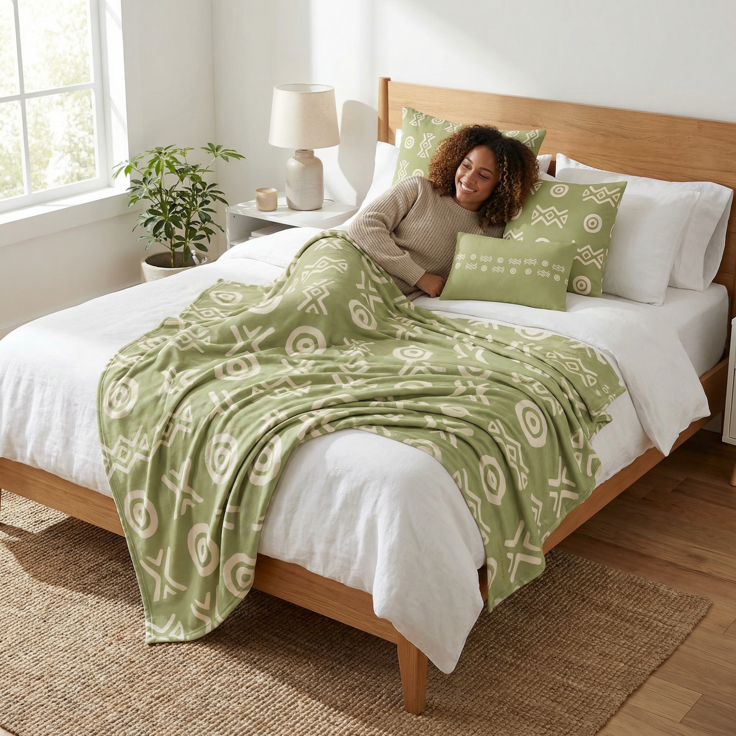 Savannah Moss Throw Blanket | African-Inspired Green Home Decor | Kinky Nomad