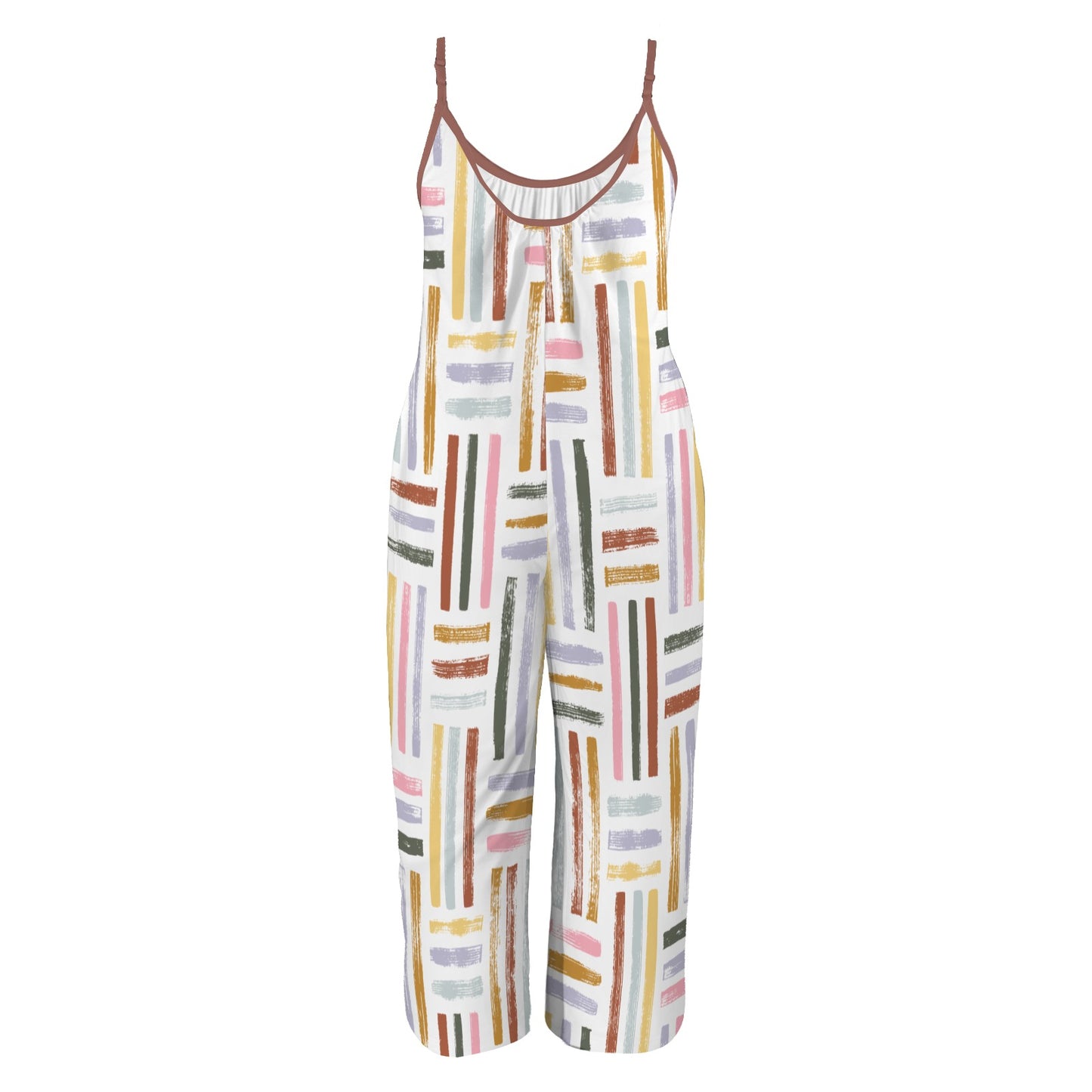 Colorful Boho Jumpsuit for Women | Wide Leg Summer Romper | Casual Sleeveless Outfit with Pockets