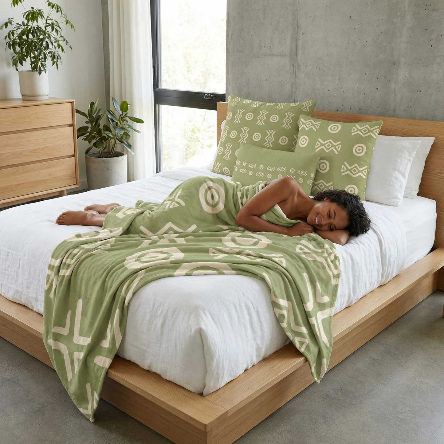 Savannah Moss Throw Blanket | African-Inspired Green Home Decor | Kinky Nomad