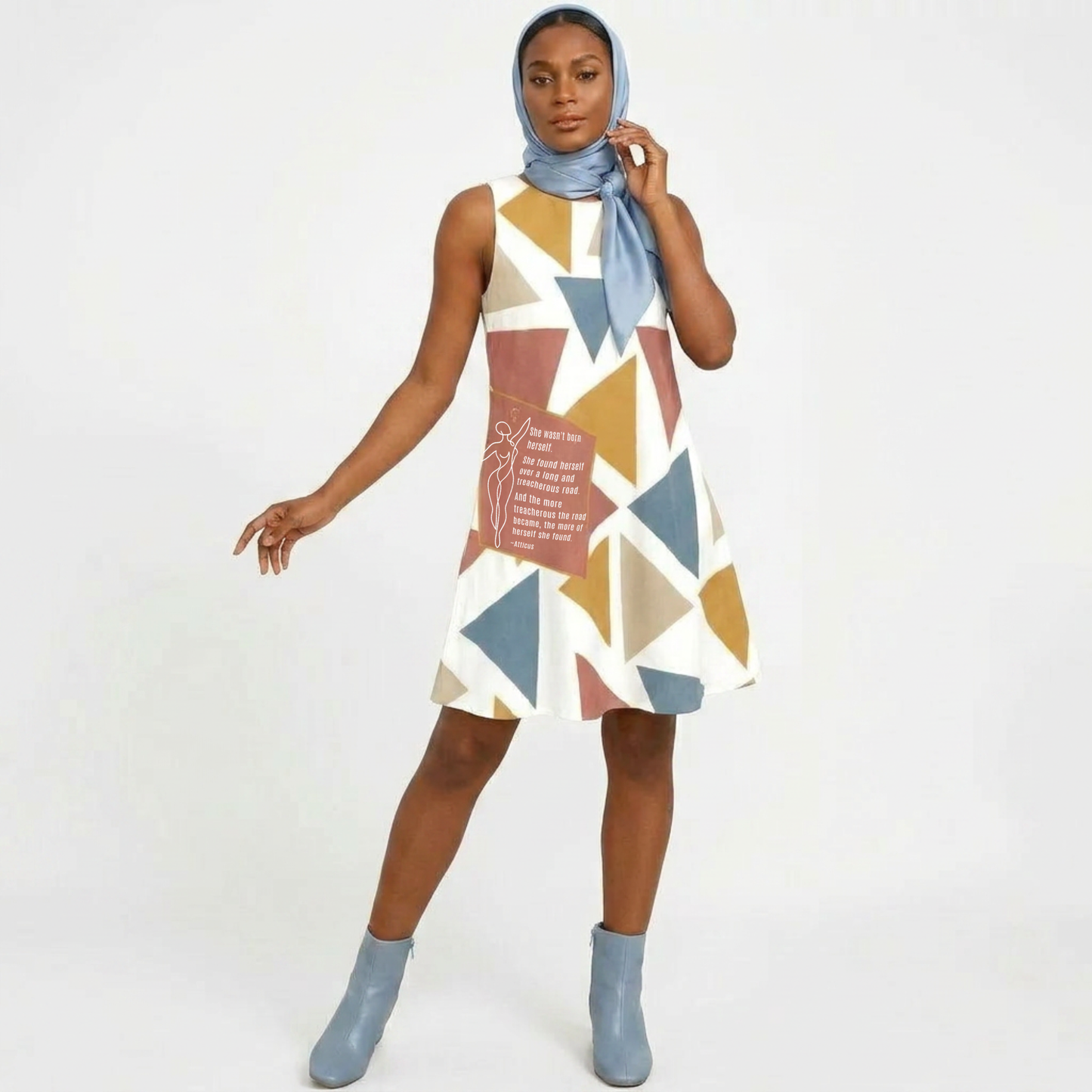 Born Herself A-Line Dress – Inspirational Atticus Quote Sleeveless Geometric Dress