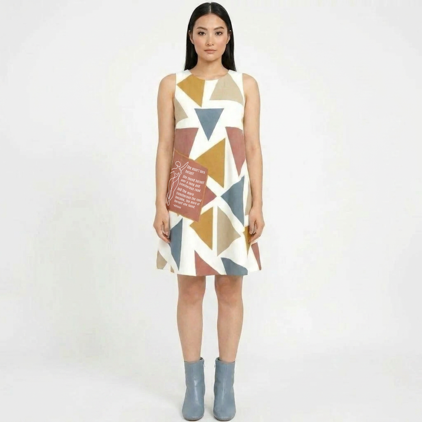 Born Herself A-Line Dress – Inspirational Atticus Quote Sleeveless Geometric Dress
