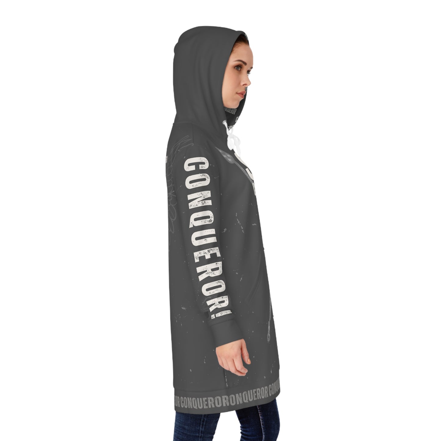 She Conquered Hoodie Dress – Women’s Empowerment Oversized Hooded Dress