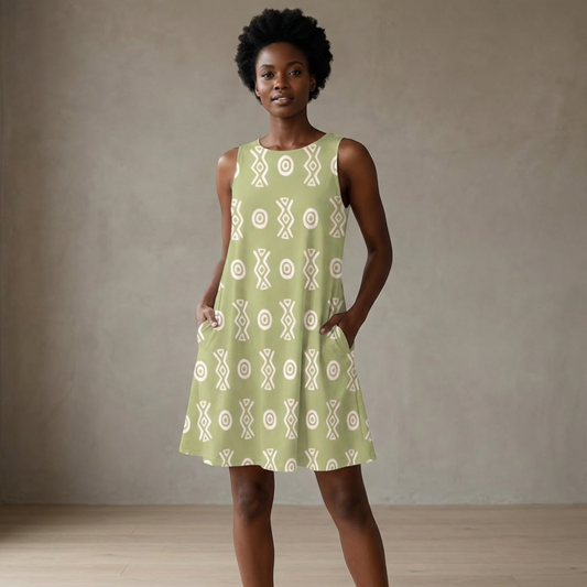 Savanna Moss A-Line Pocket Dress | Sleeveless Boho Summer Dress – Kinky Nomad