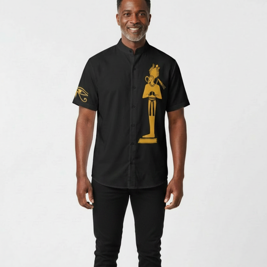 Stand Up Collar Shirt | Osiris Gold Print | Kemet Series | Kinky Nomad