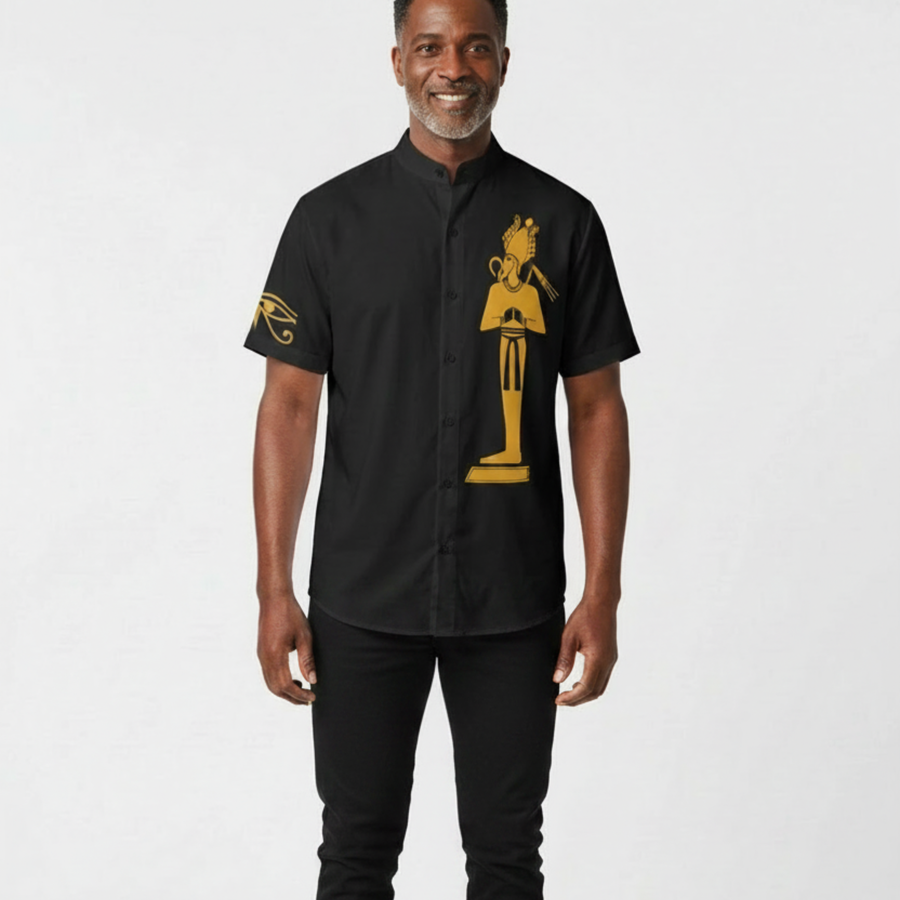 Stand Up Collar Shirt | Osiris Gold Print | Kemet Series | Kinky Nomad