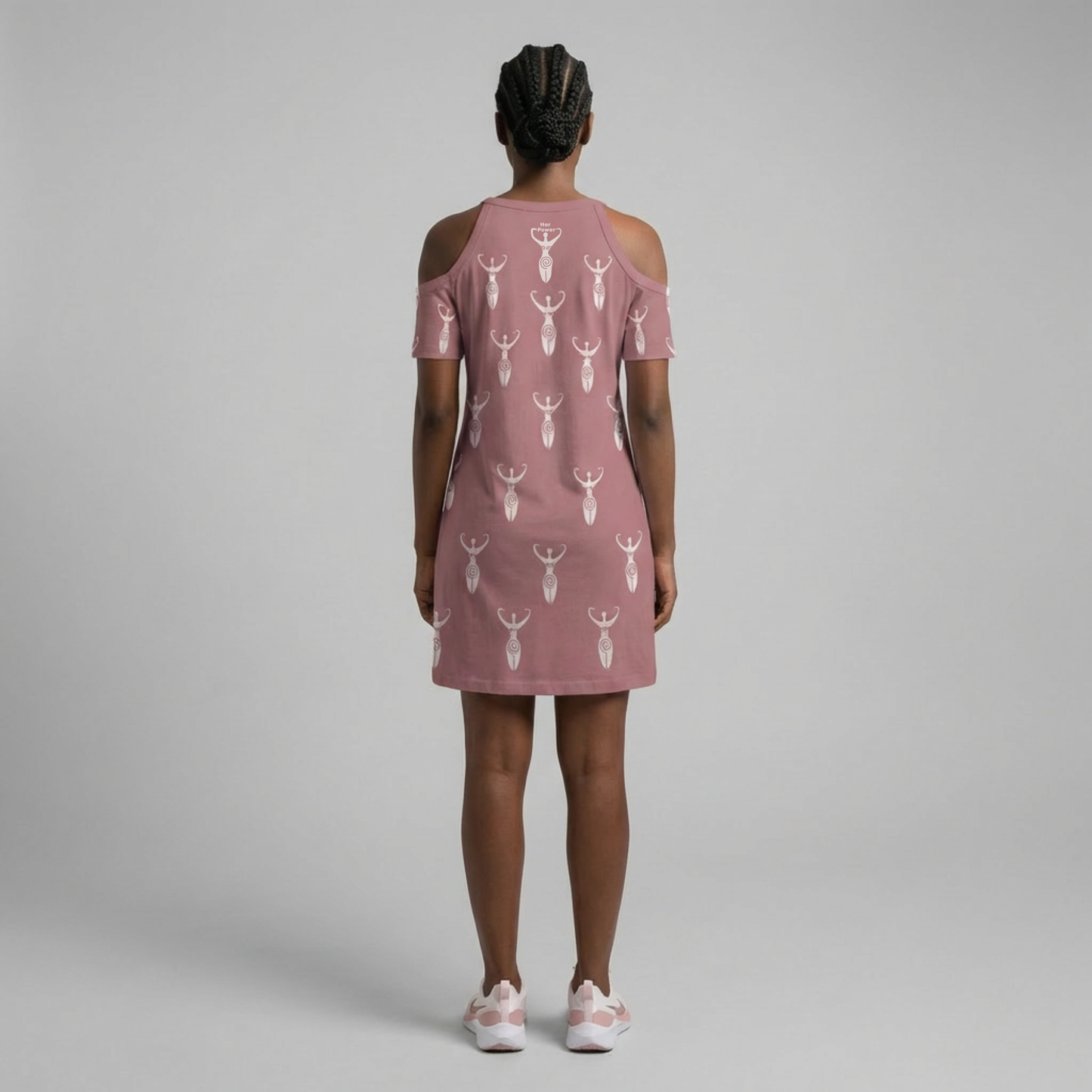 Power Goddess Cold Shoulder Short Sleeve V Neck Dress