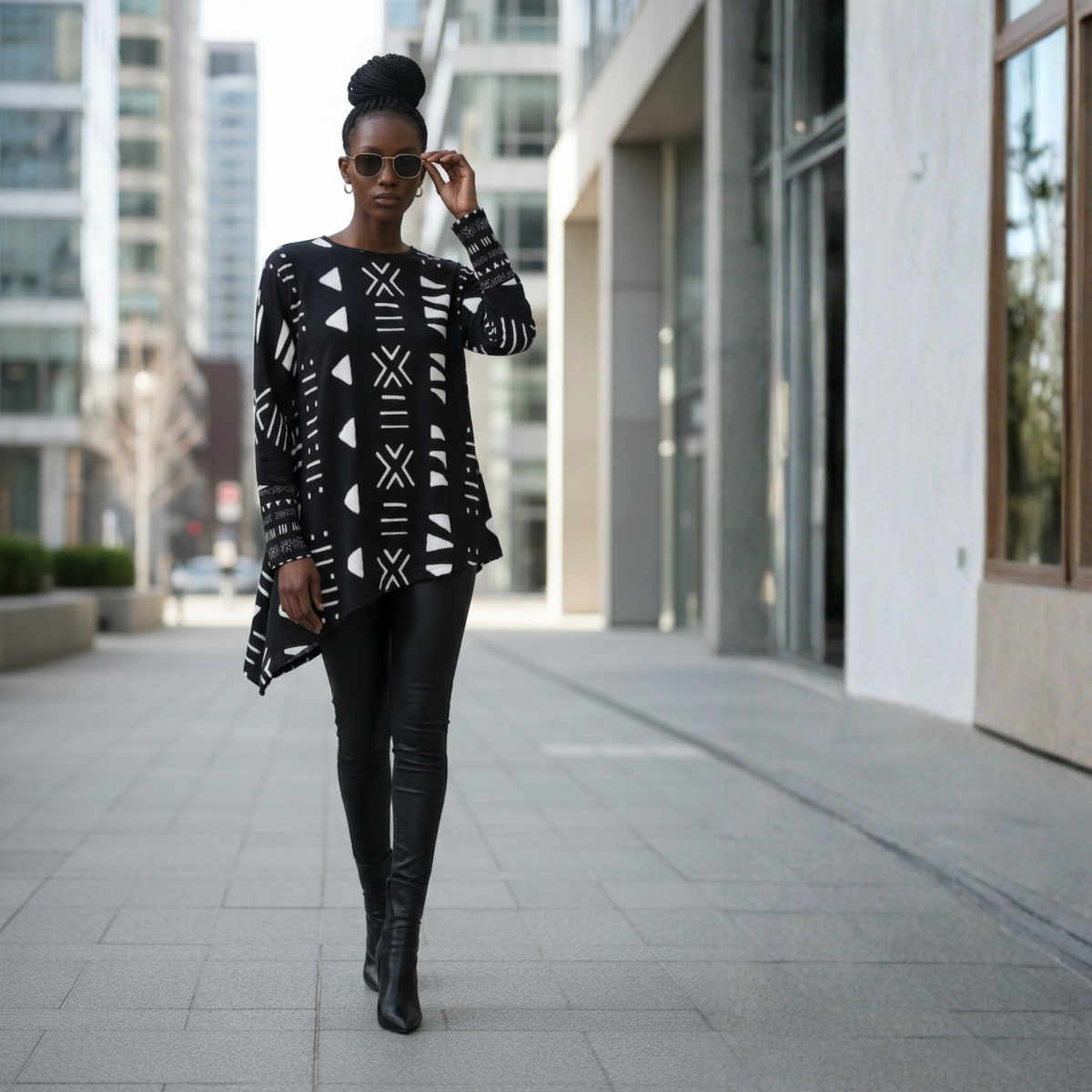 Mud Cloth PRINT Asymmetric Top | Savanna Series | Women's | Kinky Nomad