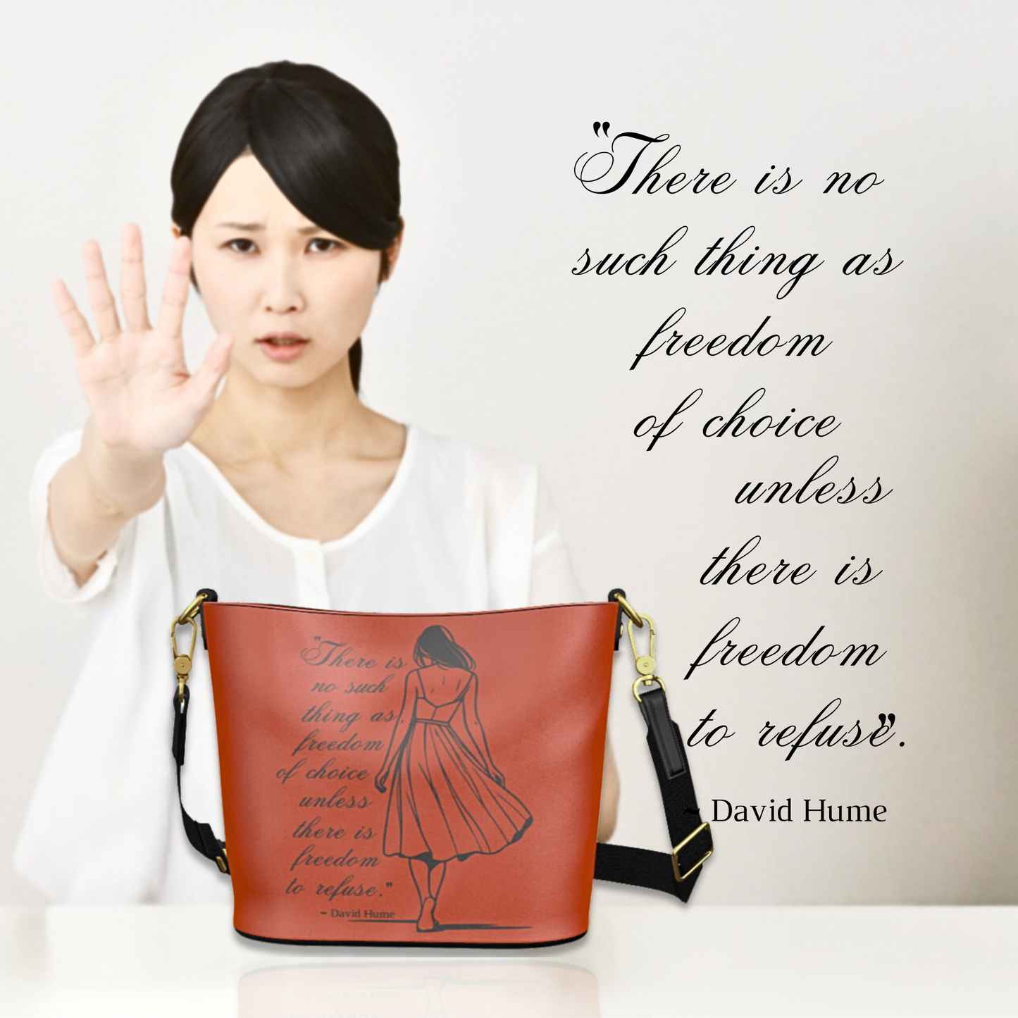 Free to Refuse Leather Bucket Tote