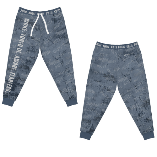 #WTAF Empowerment Joggers – Woke. Tuned In. Aware. Fearless | Slate Graffiti Print