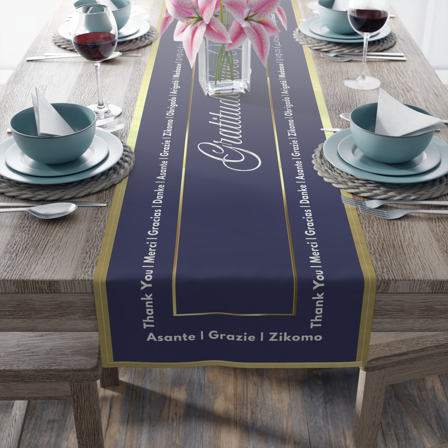 Table Runner – Abundance, Connection, Calm Home Wild Soul, Gratitude | Cotton Twill & Polyester | 2 Sizes