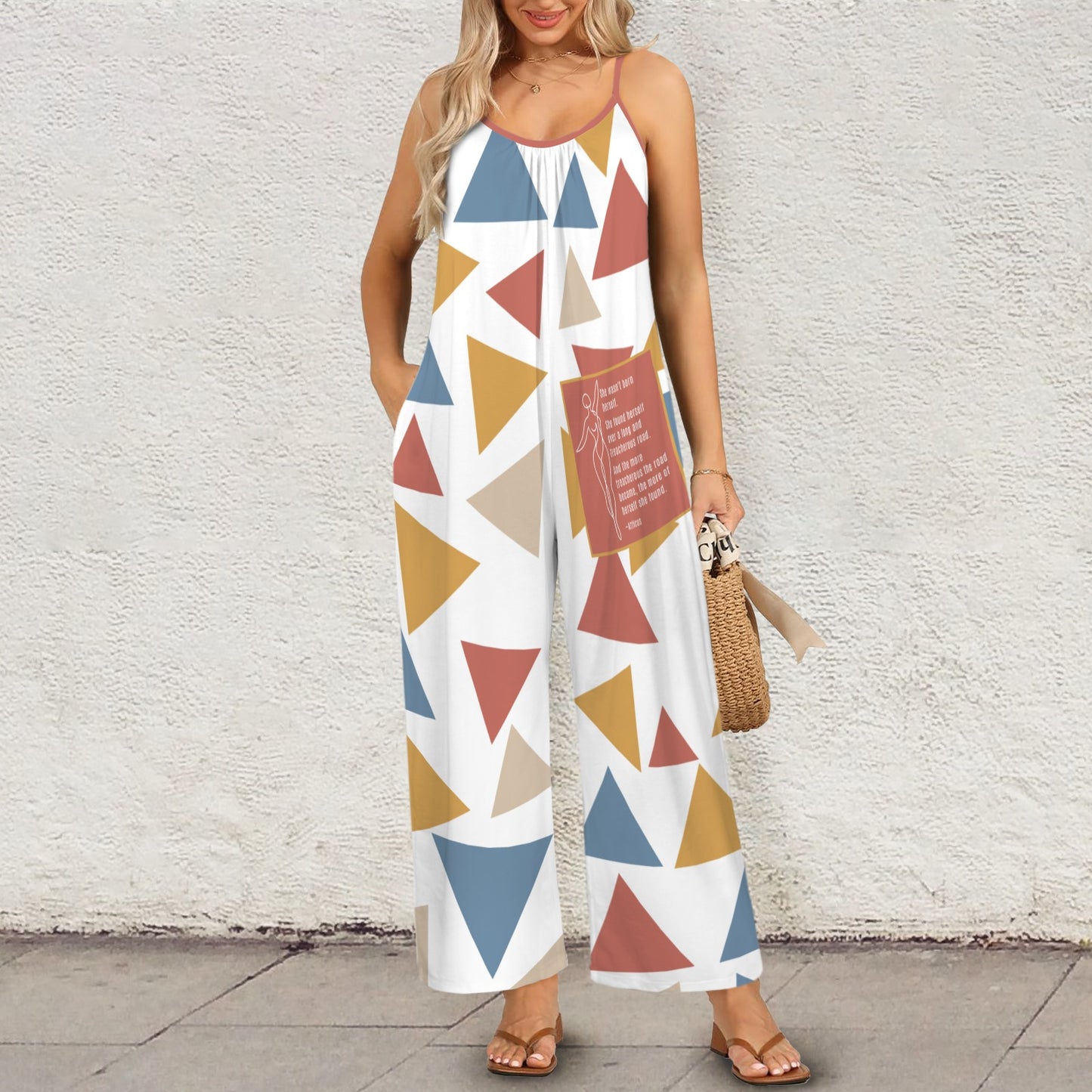 Women’s Wide-Leg Jumpsuit – Born Herself Abstract Print Spaghetti Strap Summer Romper