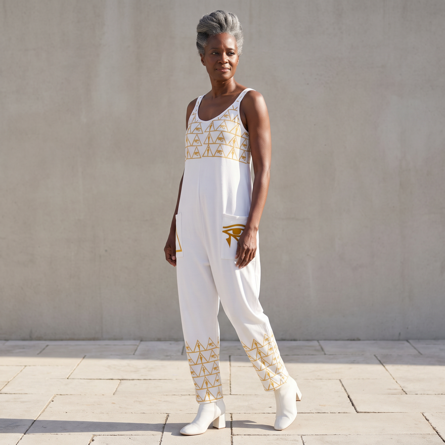 Isis V-Neck Jumpsuit | Kemet Series | Black & White | Kinky Nomad
