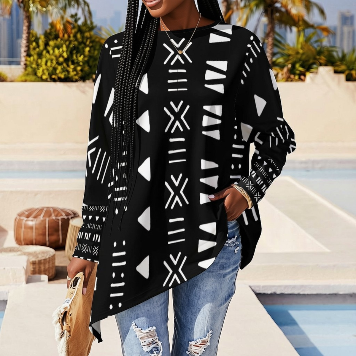Mud Cloth PRINT Asymmetric Top | Savanna Series | Women's | Kinky Nomad