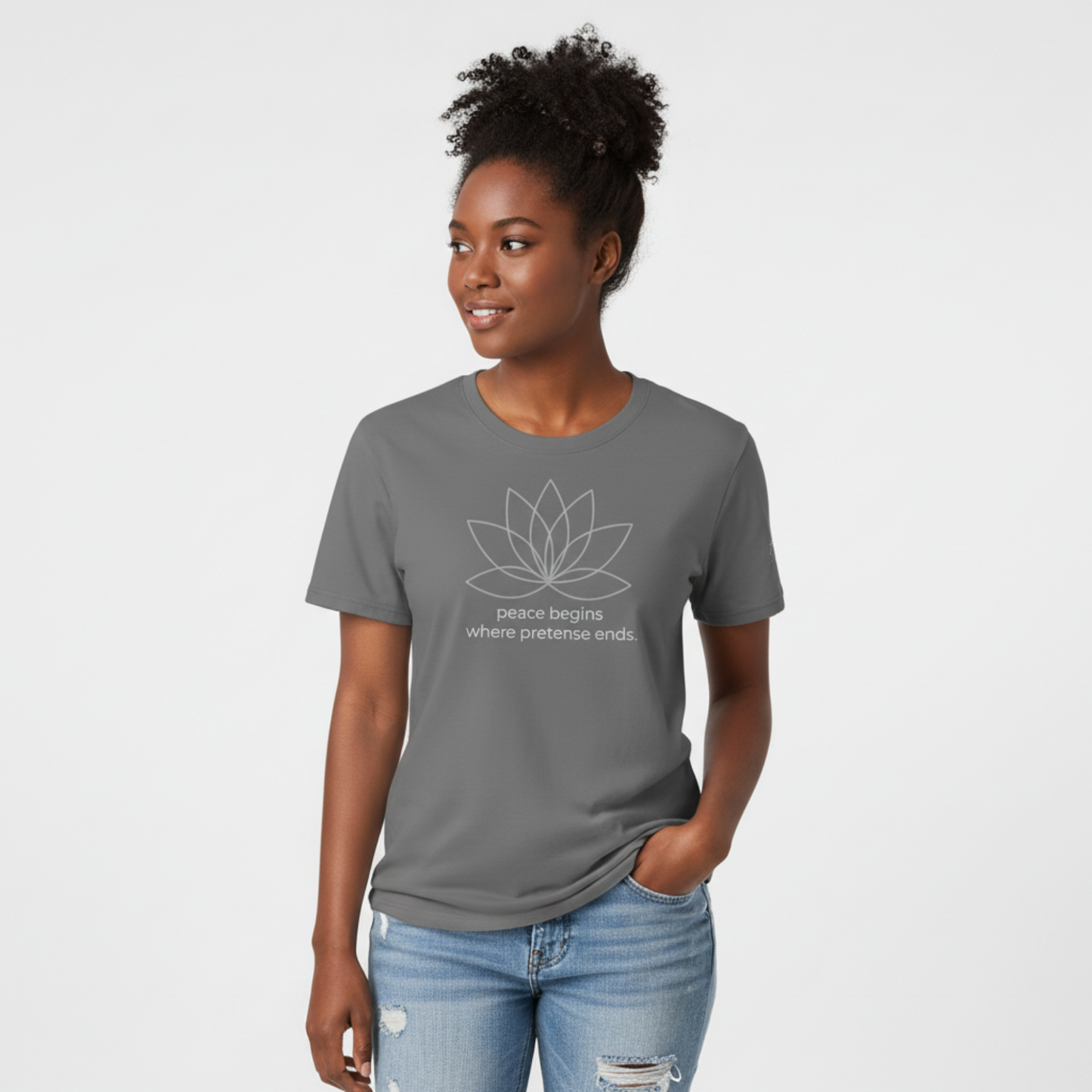 Peace Begins Where Pretense Ends Cotton T-Shirt | Minimal Lotus Tee