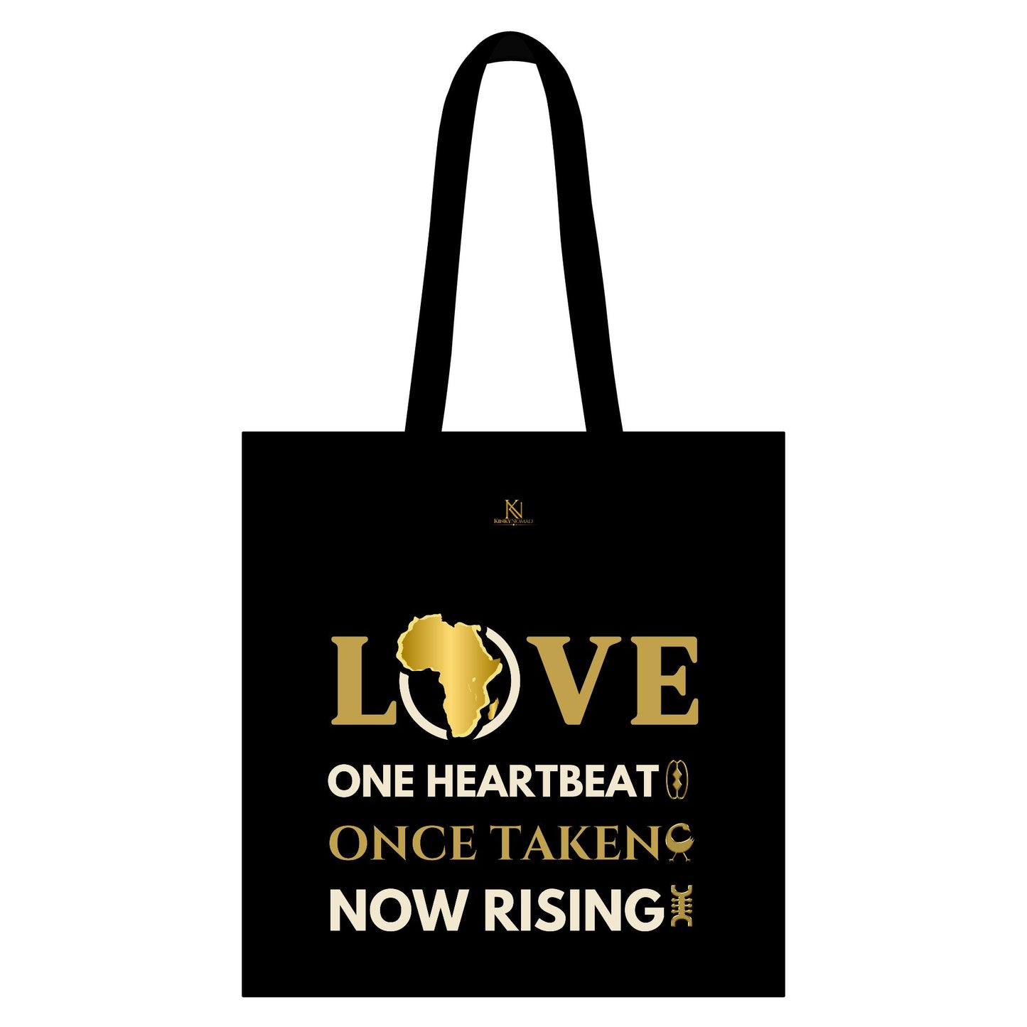LOVE – One Heartbeat Tote Bag (Black) | Large Cotton Canvas, Eco-Friendly, Adinkra-Inspir