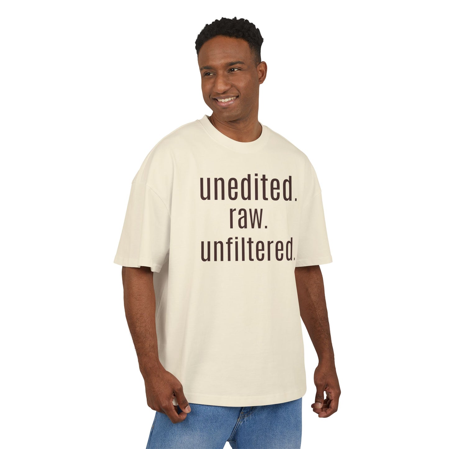 Unisex Heavy Cotton Box Tee – “unedited. raw. unfiltered.” Oversized Graphic T-Shirt