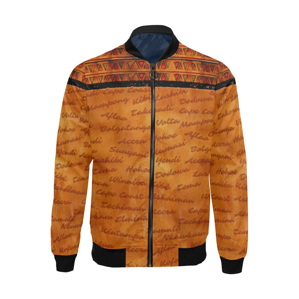 Ghana Print Bomber Jacket | All Roads Lead to Ghana | Kinky Nomad