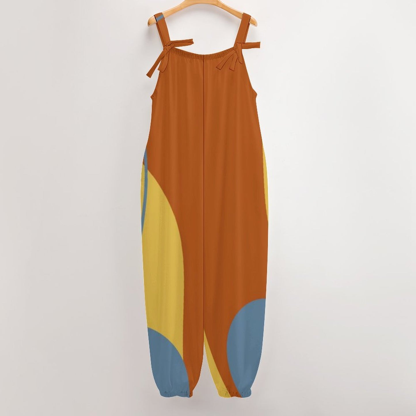 Mod Color Block Baggy Jumpsuit for Women | Retro Inspired Bow Strap Romper | Loose Fit Harem Jumpsuit with Pockets | Boho Casual Overalls
